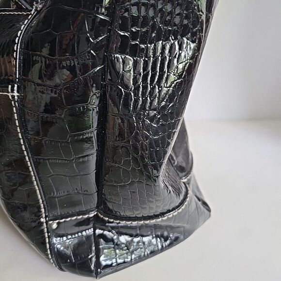 LIZ CLAIBORNE Embossed Faux Crocodile Black Purse Tote Shoulder Bag 14x10x5 EUC - Picture 5 of 15